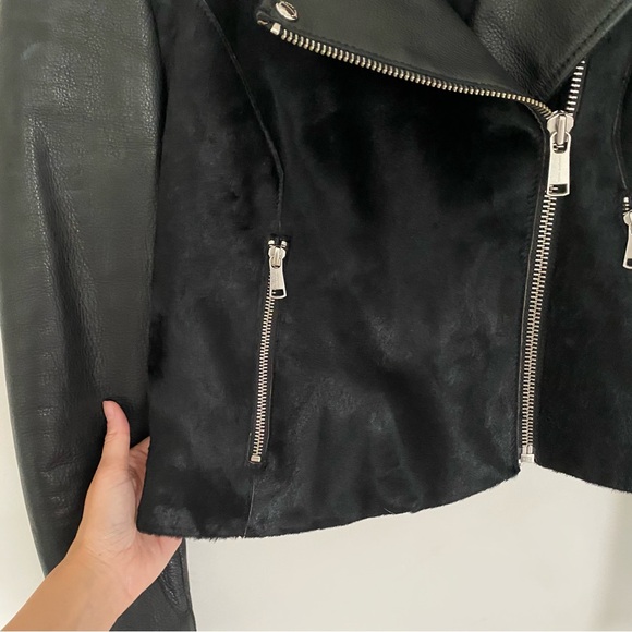 Andrew Marc x Richard Chai Black Leather Baby Calf Hair Moto Jacket Medium - Picture 3 of 8